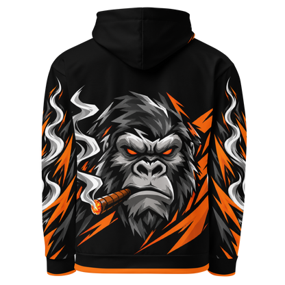 SMOKING GORILLAS - Crew Hoodie 2026 – Rückansicht im schwarz-orangen Teamdesign