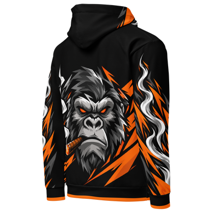 SMOKING GORILLAS - Crew Hoodie 2026 – Rückansicht im schwarz-orangen Teamdesign