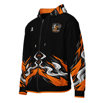 SMOKING GORILLAS - Crew Zipper 2026 – Ansicht schräg von vorn im schwarz-orangen Teamdesign