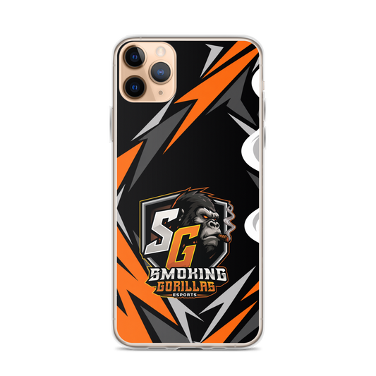 SMOKING GORILLAS Clearcase Handyhülle für iPhone 11 Pro Max – am Smartphone, schwarz-oranges Teamdesign