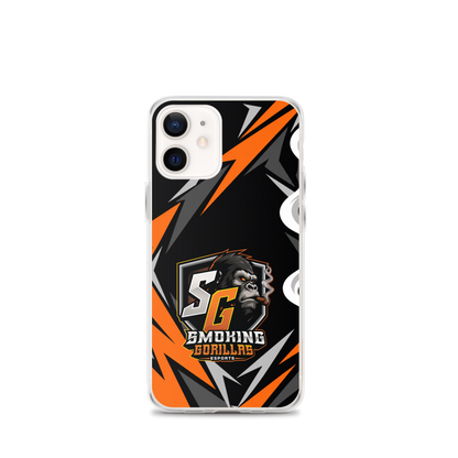 SMOKING GORILLAS Clearcase Handyhülle für iPhone 12 mini – am Smartphone, schwarz-oranges Teamdesign