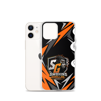 SMOKING GORILLAS Clearcase Handyhülle für iPhone 12 mini – Produktansicht, schwarz-oranges Teamdesign