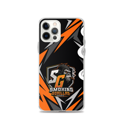 SMOKING GORILLAS Clearcase Handyhülle für iPhone 12 Pro – am Smartphone, schwarz-oranges Teamdesign