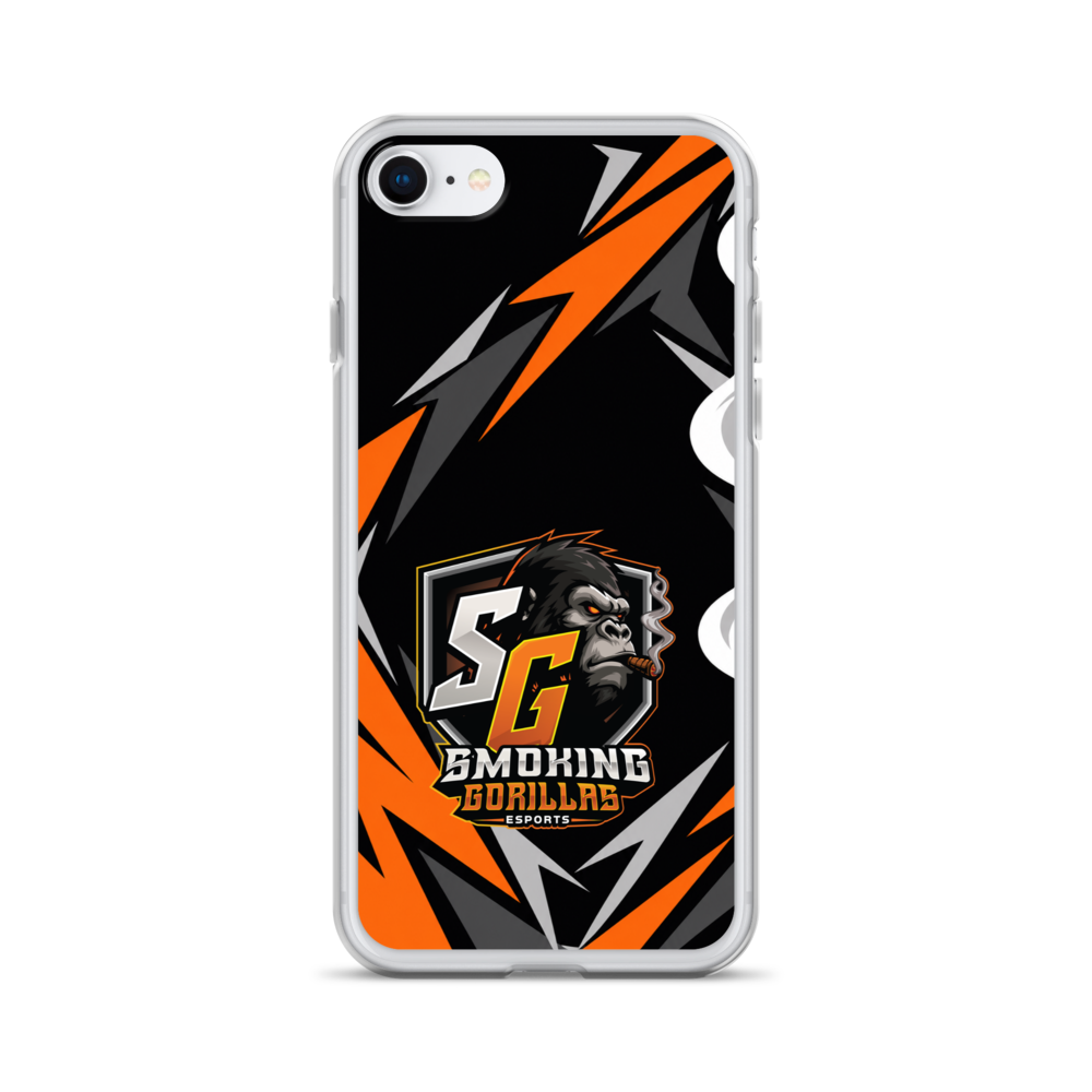 SMOKING GORILLAS Clearcase Handyhülle für iPhone 7/8 – am Smartphone, schwarz-oranges Teamdesign