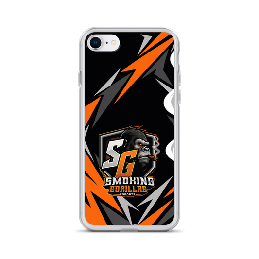 SMOKING GORILLAS Clearcase Handyhülle für iPhone 7/8 – am Smartphone, schwarz-oranges Teamdesign
