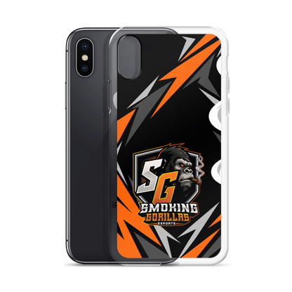 SMOKING GORILLAS Clearcase Handyhülle für iPhone X/XS – Produktansicht, schwarz-oranges Teamdesign