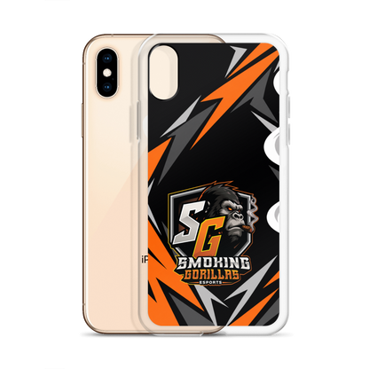 SMOKING GORILLAS Clearcase Handyhülle für iPhone X/XS – Produktansicht, schwarz-oranges Teamdesign