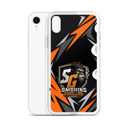 SMOKING GORILLAS Clearcase Handyhülle für iPhone XR – Produktansicht, schwarz-oranges Teamdesign
