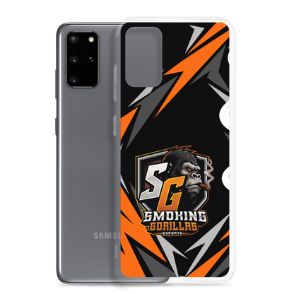 SMOKING GORILLAS Clearcase Handyhülle für Samsung Galaxy S20 Plus – Produktansicht, schwarz-oranges Teamdesign