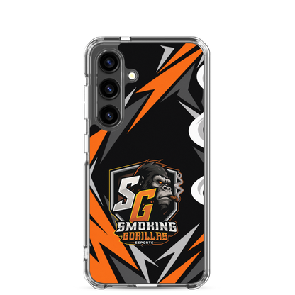 SMOKING GORILLAS Clearcase Handyhülle für Samsung Galaxy S24 – am Smartphone, schwarz-oranges Teamdesign
