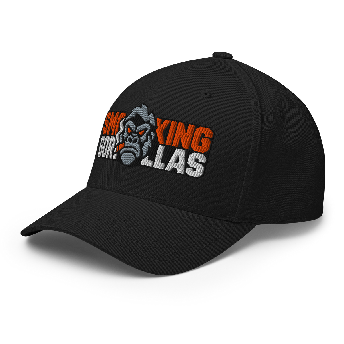SMOKING GORILLAS - Flexfit Cap in Schwarz – Vorderansicht von links