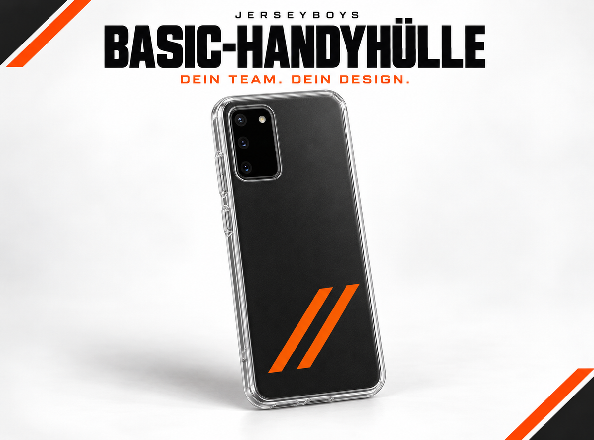 BASIC-HANDYHÜLLE – gestaltetes JERSEYBOYS-Hauptmotiv in Schwarz und Orange.