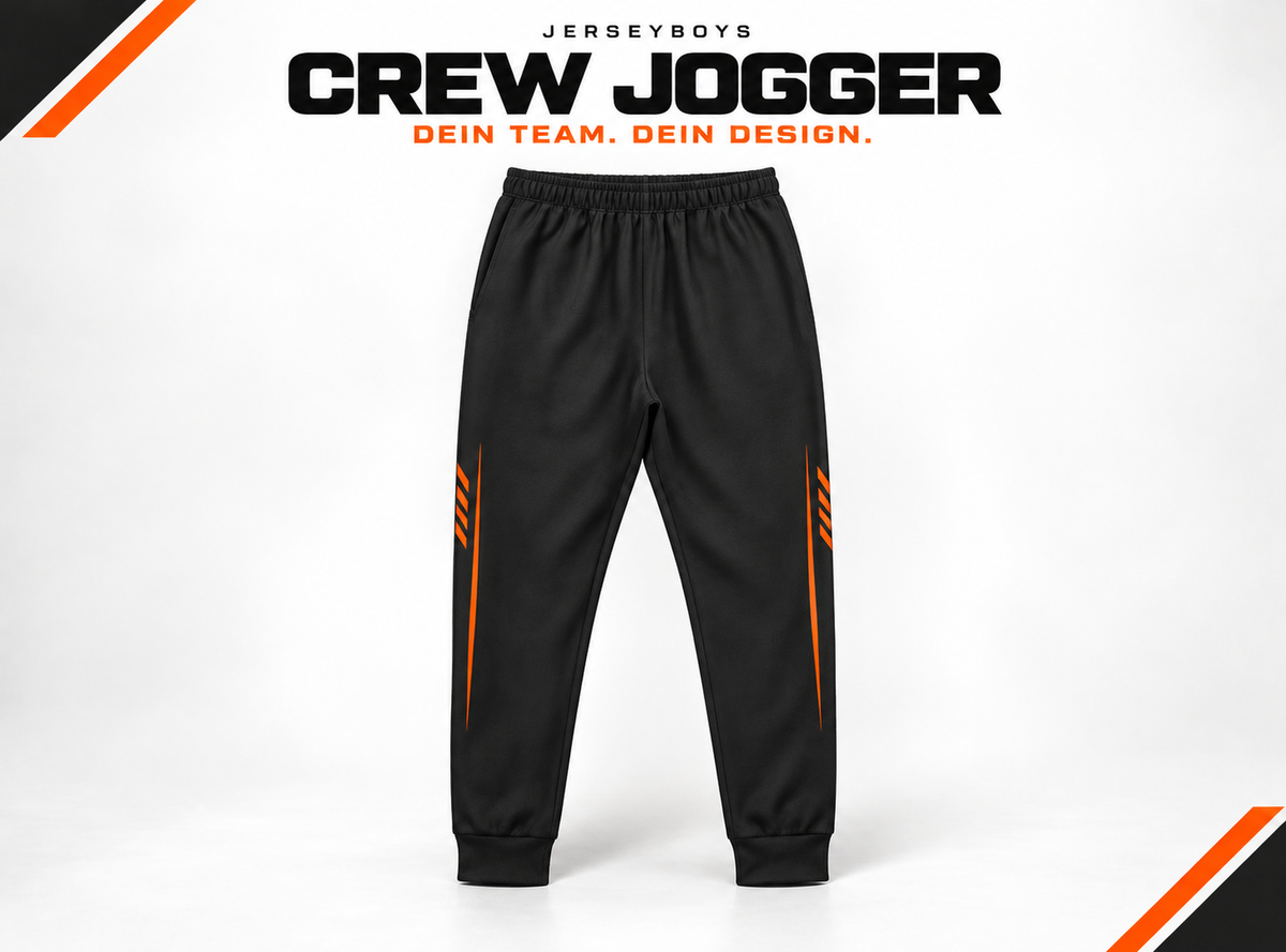 CREW JOGGER – gestaltetes JERSEYBOYS-Hauptmotiv in Schwarz und Orange.