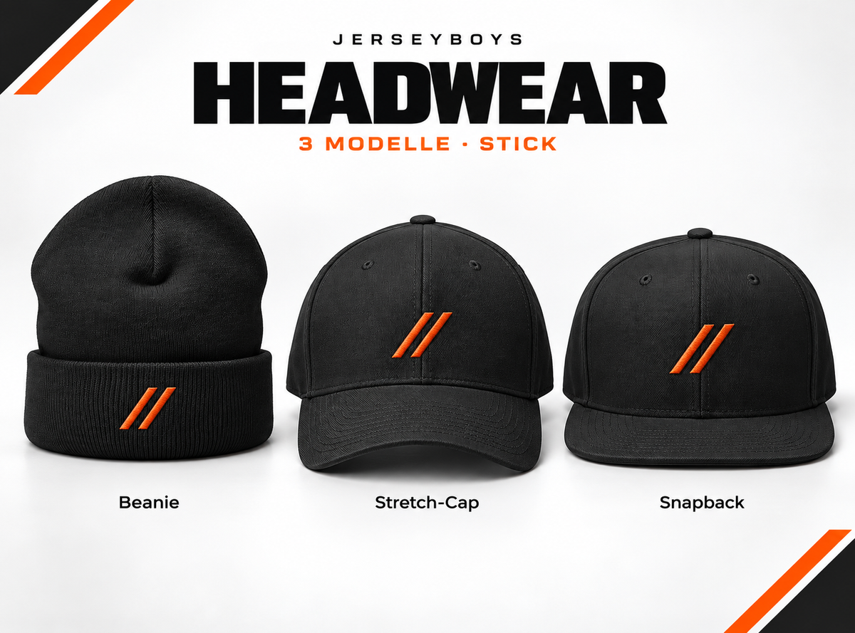 Headwear – gestaltete Übersicht mit Beanie, Stretch-Cap und Snapback.