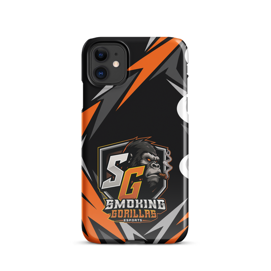 SMOKING GORILLAS Snapcase Handyhülle für iPhone 11 – Produktansicht, schwarz-oranges Teamdesign