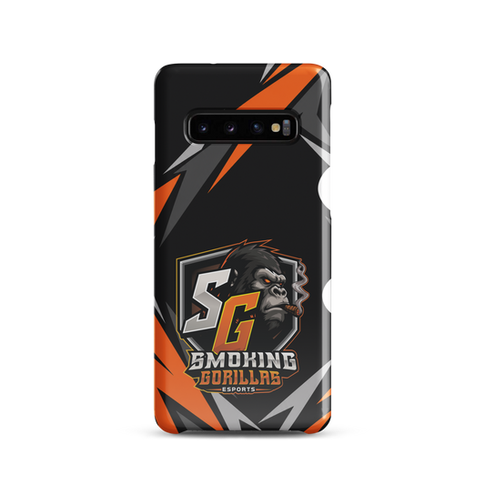 SMOKING GORILLAS Snapcase Handyhülle für Samsung Galaxy S10 – Produktansicht, schwarz-oranges Teamdesign