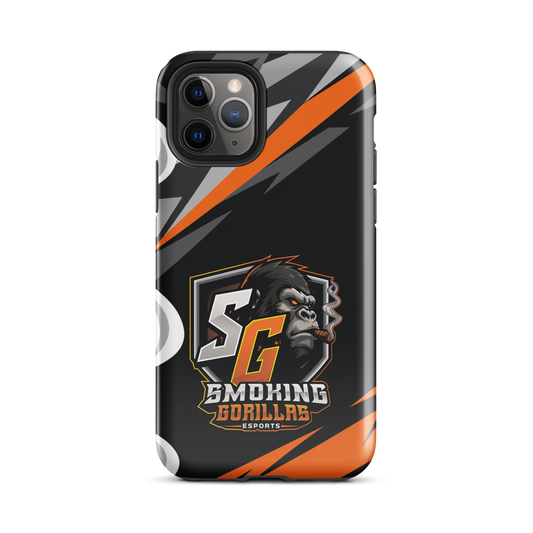 SMOKING GORILLAS Hardcase Handyhülle für iPhone 11 Pro – Produktansicht, schwarz-oranges Teamdesign