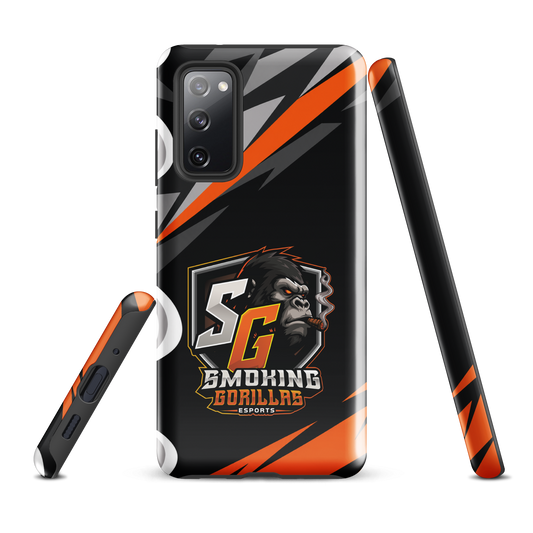 SMOKING GORILLAS Hardcase Handyhülle für Samsung Galaxy S20 FE – Produktansicht, schwarz-oranges Teamdesign